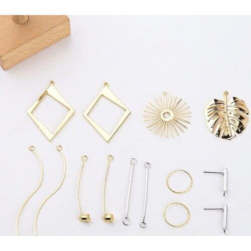 10pcs Real Gold Electroplated Leaves Flower Hollow Geometric s-shaped Double Hanging Wire Ring Diy Hand Ear Stud Material