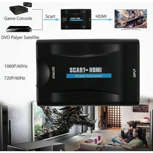 1080P SCART HDMI-compatible Video Audio Converter With USB Cable For HDTV Sky Box DVD Television Signal Upscale Converter