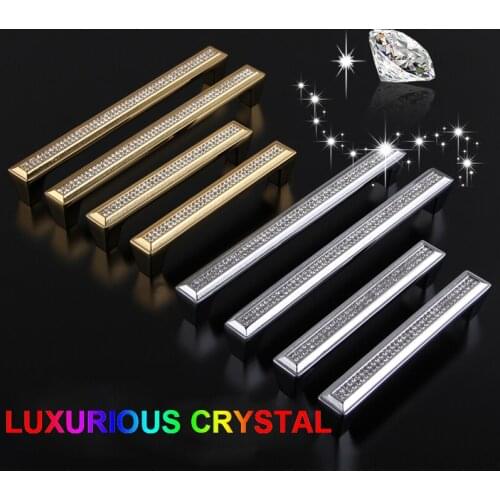 192mm fashion deluxe K9 crystal villadom furniture handle silver gold diamond drawer cabibet cupboard square knob pull 5" Solid