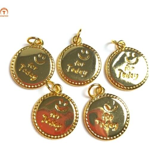5pcs Sunny Smile Pendant Smile For Today Charm Gold Brass Pendant Happy Face Charm Charms For Women Necklace Earring DIY Y