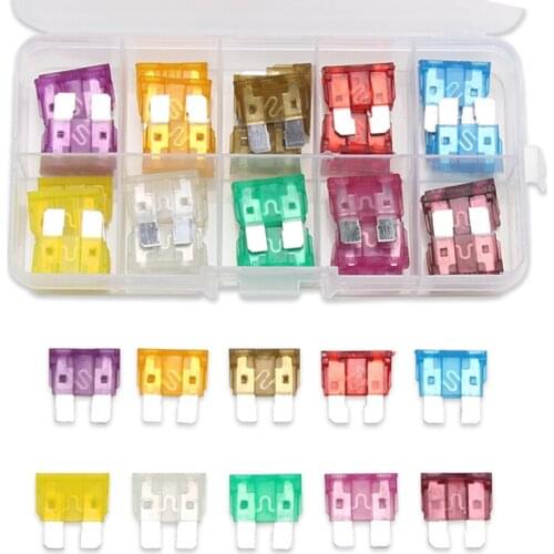 50pcs/lot Car Fuses Blade Standard Mini Auto Fuse 3/5/7.5/10/15/20/25/30/35/40 AMP Assortment Kit For Mid-sized Car