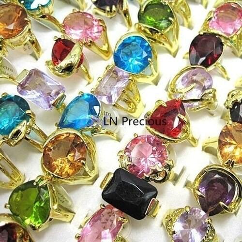 80Pcs/lot Women Fashion Crystal Rhinestone Gold Rings Whole Jewelry lot Free Shipping RL123