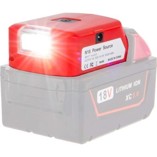 Adapter LED Light Working Lamp Flashlight Torch USB Mobile Phone Charger DC 12V Output For Milwaukee 18V Li-ion Battery M18