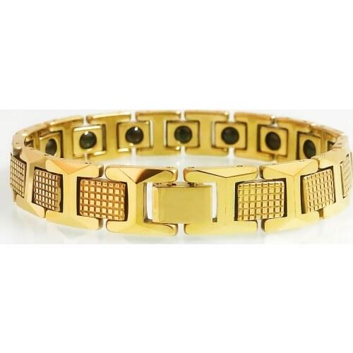 Mens Gold Color Tungsten Steel Bracelet for Men Fashion Pinapple Shape Germanium Health Care Wristband Homme Armband Jewelry