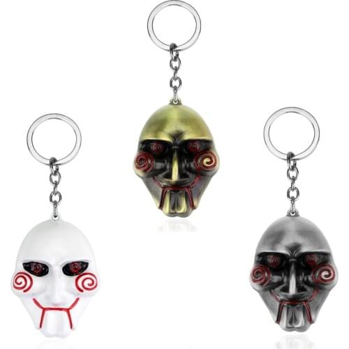 HEYu Julie Killer Saw Mask Keychain for Fans White Key Chain Moive Souvenir SAW Key Ring Cosplay Birthday Christmas Gifts