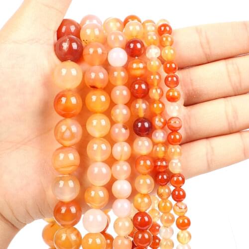 Natural Stone Beads Orange Agate Loose Beads for Jewelry Making Needlework DIY Bracelet Strand 4-12 MM