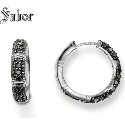 Black Bamboo Hoop Earring party Gift For Women High Quality Earring silver color Fashion Jewelry thomas