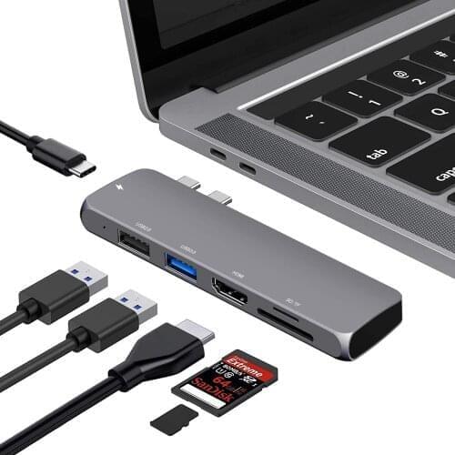 Mosible USB C Hub Thunderbolt 3 Dock to HDMI Adapter Type C Converter Dongle with TF SD Reader PD USB 3.0 for MacBook Pro/Air