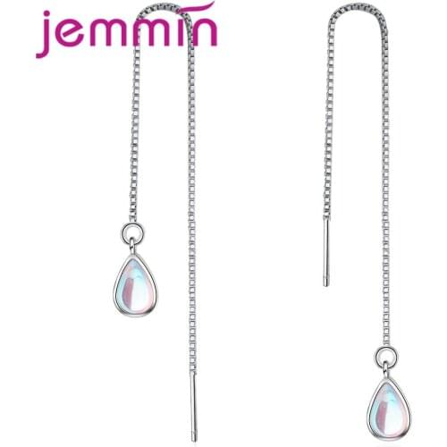 FreeShipping Elegant 925 Sterling Silver Water Drop Shaped Earrings Suitable For Most Occasions Cheap Price Long Earrings