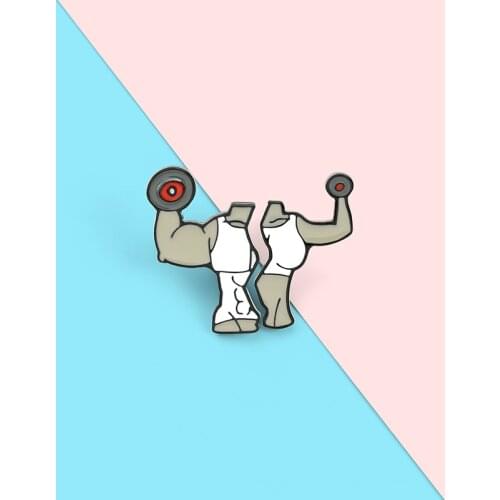 Fitness Lifting Dumbbells Enamel Pin Healthy body Brooches Collect Lapel Badges Cartoon Pins Gifts for Friends Jewelry Wholesale