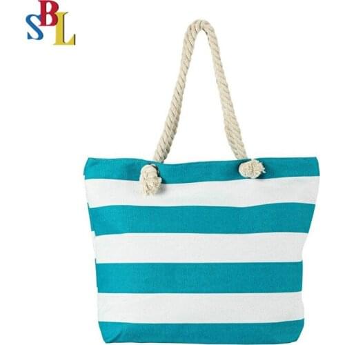 Shenzhen Factory Custom-made Canvas Striped Beach Bag Large-capacity Canvas Shopping Bag Casual Shoulder Bag
