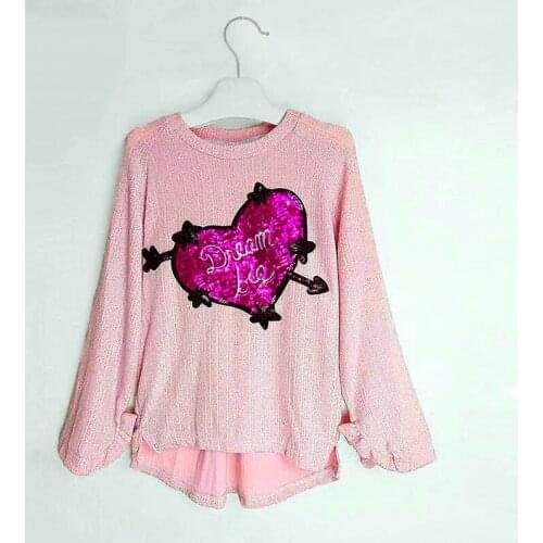 Long Sleeve T-Shirt For Girls sequins Korean gold and silver fabric girls t shirt