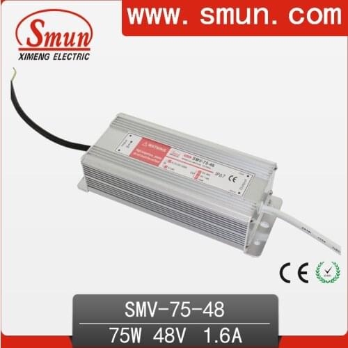 75W 48V 1.6A Waterproof IP67 LED Driver Switching Power Supply for Led Strip Light with CE ROHS 1 Year Warranty SMV-75-48