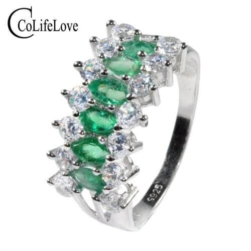CoLife Jewelry Vintage 925 Silver Emerald Jewelry for Party 6 Pieces SI Grade Emerald Sivler Ring Romantic Gift for Woman