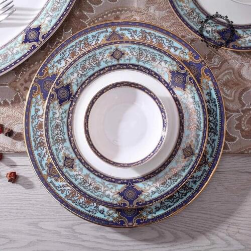 Bone China Round Plate Rice Bowl Soup Scoop Royal Style Western Food Tray Steak Dishes Flat Plate Salad Bowl Dessert Spoon 1pcs