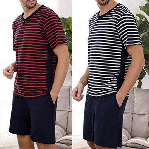 Summer Casual Beach Shorts+T Shirt Sets Men Outfit Loose Striped T shirt Casual Tops Tshirt Streetwear Sport Suit jogging Fitnes