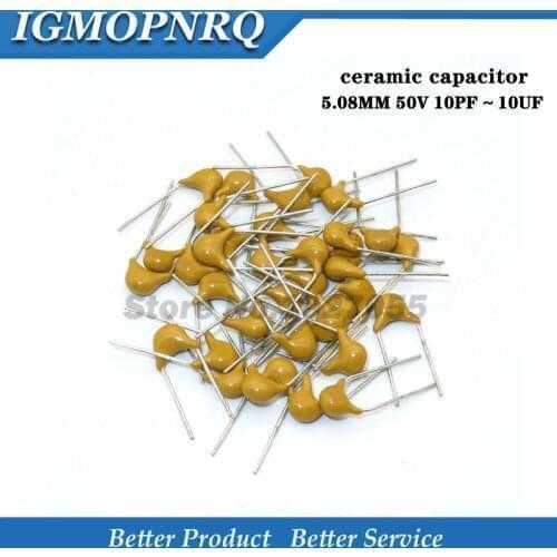 1000pcs 50V monolithic ceramic capacitor 10PF ~ 10UF 22PF 47NF 220NF 1NF 4.7UF 1UF 100NF 330NF 0.1UF 102 104 105 106 103 473 334