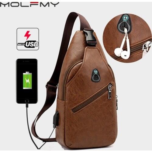 Mens Crossbody Bags Mens USB Chest Bag Designer Messenger bag Leather Shoulder Bags Diagonal Package 2019 New Back Pack Travel