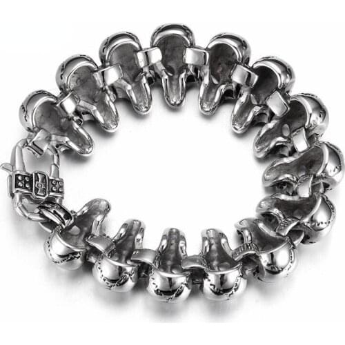 HAOLYNJOY Skull Charm Mens Hand Bracelet Stainless Steel Punk Skeleton Male Wrap Metal Bracelet Bangle European Punk Jewelry