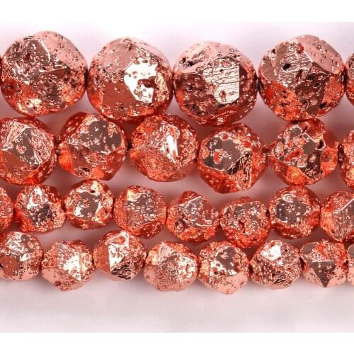 Natural Faceted Volcanic Stone Rose Gold Copper Hematite Beads Round Loose Spacer Beads for Jewelry Making Bracelet Diy 6/8/10mm