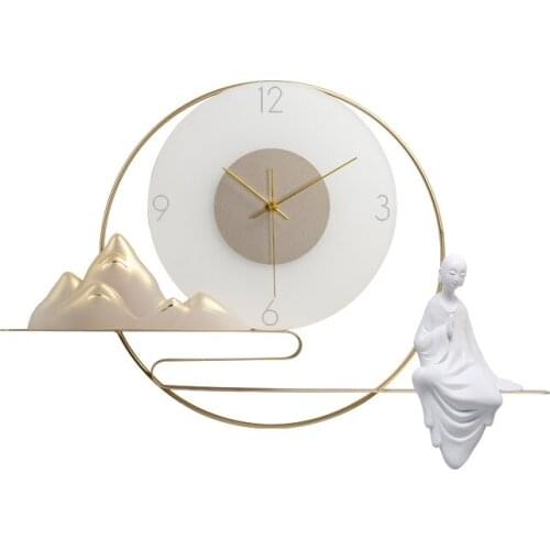 New Chinese style living room wall clock creative handmade relief artwork modern light luxury TV background decoration