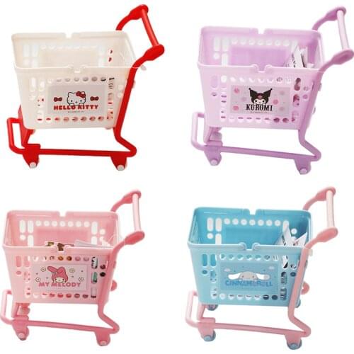 Original Kawaii Sanrio Anime Cartoon Kitty Kuromi My Melody Cinnamoroll Cute Trolley Desktop Storage Box Biethday Gifts For Kids