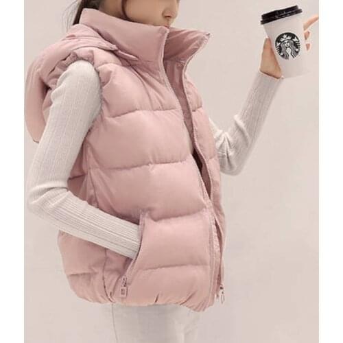 Autumn Casual Warm Thick Waistcoat 2021 Spring Hooded Women Cotton Vest Sleeveless Solid Removable Hat Vest Coats Female Jackets