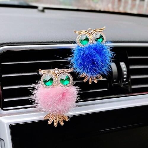 Crystal Owl Car Air Freshener Diamond Villus Owl Car Perfume Air Vent Clip Auto Accessories Interior Woman Aromatherapy Ornament