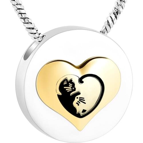 Cremation Jewelry Necklace for Ashes Cat Heart Round Pendant for Ashes for Women Girl Stainless Steel Keepsake Urn Jewelry