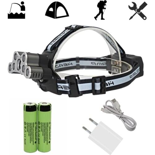 Rechargeable Headlamp 7x T6 + 2x Q5 Tactical LED Headlight Head Lamp Camping Fishing Light + 18650 Battery + USB Charger