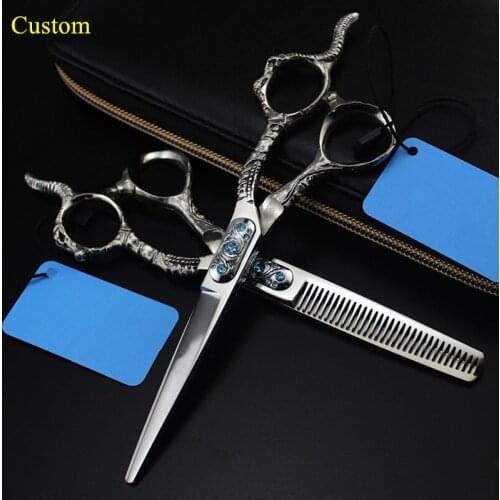 Custom professional japan steel 6 inch Sheepshead hair scissors cutting makas barber hair thinning shears hairdressing scissors