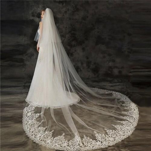 Wedding Dress With Comb 2021 New Luxury Lace Edge One-layer Appliqued Cathedral Veil 3m Bridal Veils