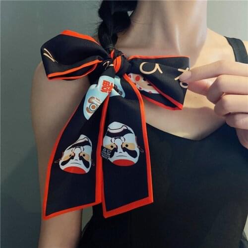 Luna&Dolphin Peking Opera Narrow Long Skinny Scarf 100x7cm Chinese Chiffon Silky Tie Retro Ribbon Headbands Choker Streamer