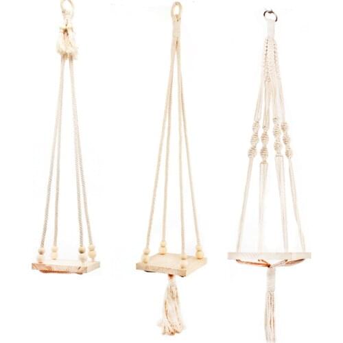 Plant board Hanger Handmade Wooden Hemp Hanging Baskets Flowerpot Plant Holder Macrame Wall Hanging Planter Plant Holder Basket