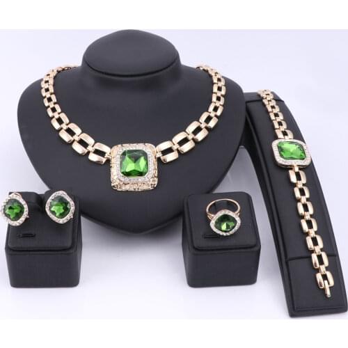 OUHE Gem Pendant Crystal Statement Necklace Earrings Accessories African Beads Jewelry Sets For Women Wedding Bridal Set