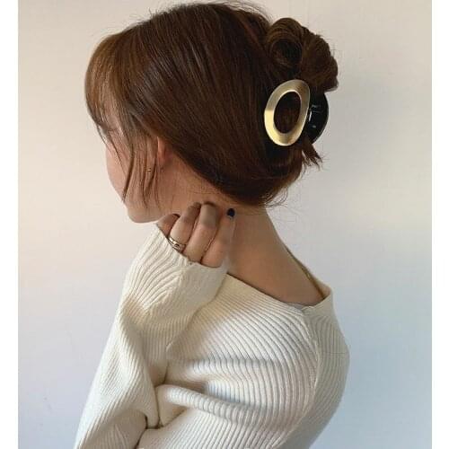 Vintage Resin Geometric Hollow Golden rectangle oval Square Acrylic Hair Claw For Women Girls Hair Accessories Hair Style Make