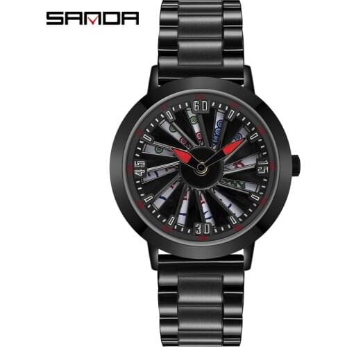 SANDA 2020 Fashion Cool Men Watch Creative Rotating Dial Mahjong Pattern Steel Strap Quartz Wristwatch Relogio Masculino 1045