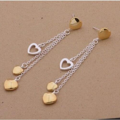 AE295 Lucky Silver Color Earrings For Women Jewelry Women Accessories Two Color Heart Hanging /aqwajida Anyajffa