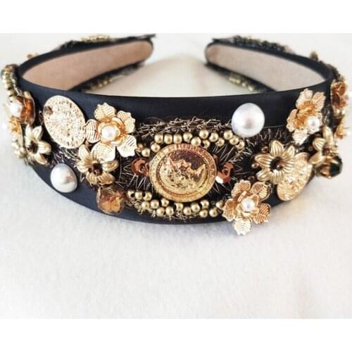 Hair Accessories 2017 New Women Gold Round Pearl Flower Headband Hairband Fashion Metal Gold Hair Jewelry