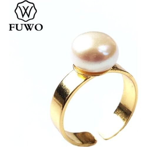 FUWO Trendy Women Gold Freshwater Pearls Rings Original Handmade Design Pearls Jewelry for Women RG505 5pcs/lot
