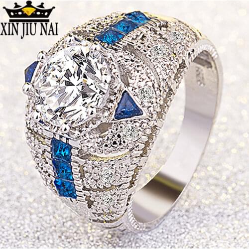 Silver Color CZ Cubic Zirconia Blue Crystal Party Engagement Ring for Women Girls Gift Drop Shipping gemstone ring