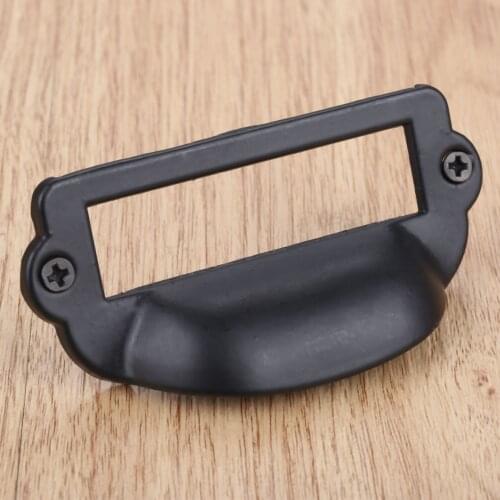 1pc Shell shape Antique Black Label Pull Frame Handle File Name Card Holder Furniture Cabinet Drawer Box Knobs 82*39mm w/screws