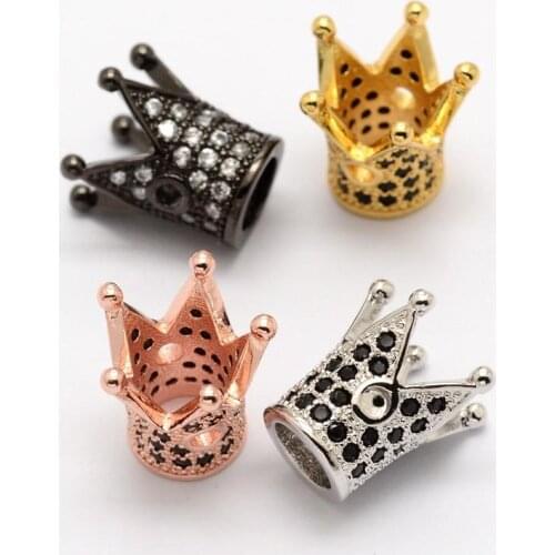 10pcs Crown Brass Micro Pave Cubic Zirconia Beads for jewelry making Golden Black Lead Free & Nickel Free,13x12mm, Hole: 2~5mm