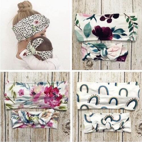 2Pcs Mom Baby Headband Set Flower Printed Rabbit Ears Hair Bands For Women Girl Hair Accessories Solid Bow Parent-Child Hairband