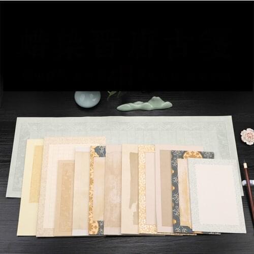 20pcs Retro Calligraphy Letterhead Jin Tang Dynasty Ancient Half Ripe Batik Xuan Paper Letterheads Brush Pen Calligraphy Paper