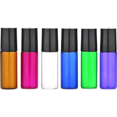 300pcs 5ml Thick Roll On Glass Bottles Essential Oil Steel Metal Roller ball fragrance perfume bottle