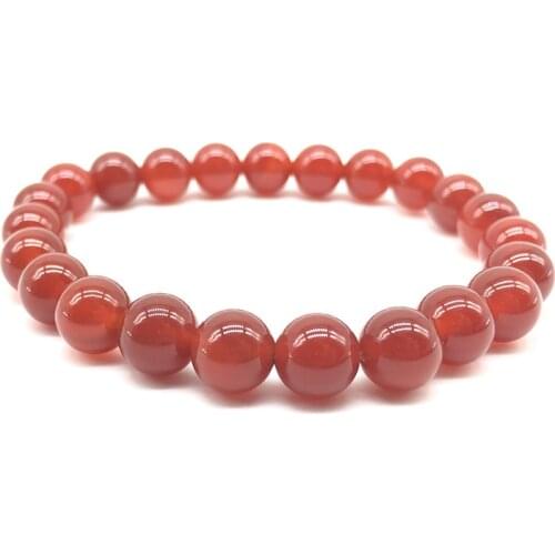 4mm 6mm 8mm 10mm Smooth Round Red Carnelian Onyx Beads bracelet coral Natural Stone Beads elastic pulserase bracelet