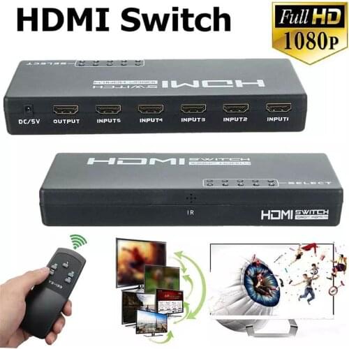 5 Ports 1080P HDMI Switcher Selector HD Switching Splitter Hub Remote Switch With Remote Controller for HDTV Xbox PS4 PS5