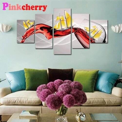 5d diy diamond painting Red Wave Golden Ship diamond embroidery 5 pieces of cross stitch mosaic rhinestone needlework