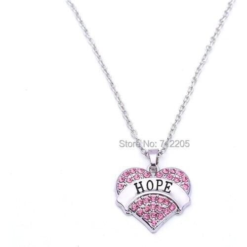 25mm New Arrival Hearts jewelry fashion rhodium plated crystals heart HOPE chain necklace
